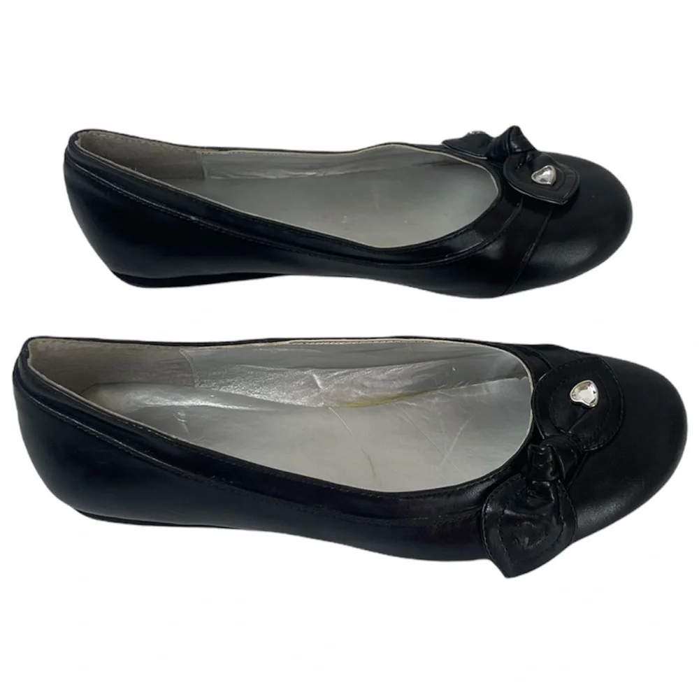 Black Sparkling Hearts & Bow Girls Dress Flats Girls Size 4